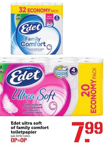 Aanbiedingen Edet ultra soft of family comfort toiletpapier - Edet - Geldig van 05/02/2017 tot 12/02/2017 bij Coop