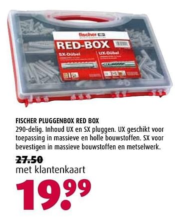 Aanbiedingen Fischer pluggenbox red box - Fischer - Geldig van 30/01/2017 tot 12/02/2017 bij Hubo