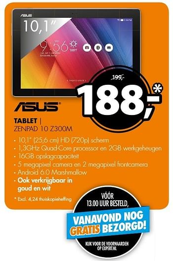 Aanbiedingen Asus tablet zenpad 10 z300m - Asus - Geldig van 06/03/2017 tot 12/03/2017 bij Expert