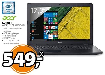 Aanbiedingen Acer laptop aspire e 17 e5-774-36d4 - Acer - Geldig van 06/03/2017 tot 12/03/2017 bij Expert