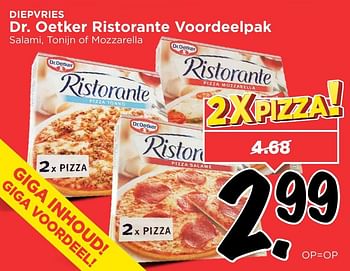 Aanbiedingen Dr. oetker ristorante voordeelpak salami, tonijn of mozzarella - Dr. Oetker - Geldig van 12/02/2017 tot 18/02/2017 bij Vomar