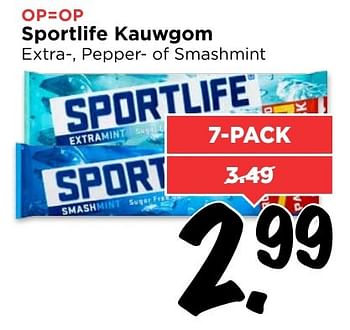 Aanbiedingen Sportlife kauwgom extra-, pepper- of smashmint - Sportlife - Geldig van 12/02/2017 tot 18/02/2017 bij Vomar