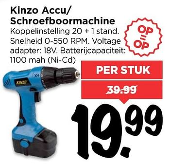 Aanbiedingen Kinzo accu- schroefboormachine - Kinzo - Geldig van 12/02/2017 tot 18/02/2017 bij Vomar