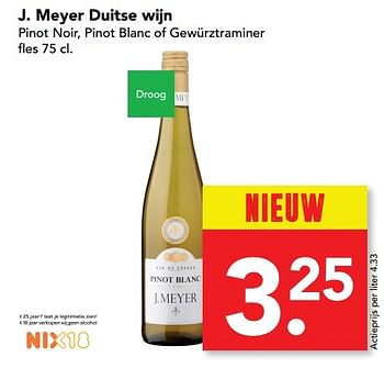 Aanbiedingen J. meyer duitse wijn pinot noir, pinot blanc of gewürztraminer - Witte wijnen - Geldig van 12/02/2017 tot 18/02/2017 bij Deen Supermarkten