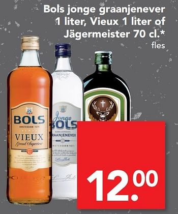 Aanbiedingen Bols jonge graanjenever , vieux 1 liter of jägermeister - Huismerk deen supermarkt - Geldig van 12/02/2017 tot 18/02/2017 bij Deen Supermarkten