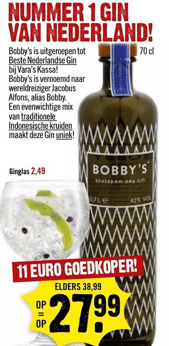 Aanbiedingen Nummer 1 gin bobby`s - Bobby's - Geldig van 12/02/2017 tot 18/02/2017 bij Dirk III