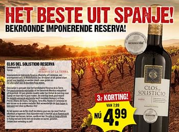 Aanbiedingen Clos del solisticio reserva catalunya d.o. - Rode wijnen - Geldig van 12/02/2017 tot 18/02/2017 bij Dirk III