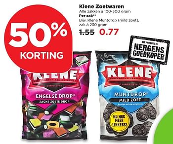 Aanbiedingen Klene muntdrop mild zoet - Klene - Geldig van 11/02/2017 tot 18/02/2017 bij Plus