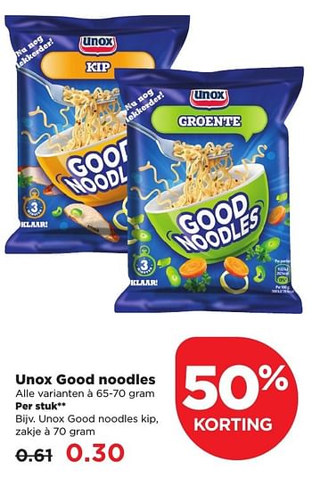 Aanbiedingen Unox good noodles kip - Unox - Geldig van 11/02/2017 tot 18/02/2017 bij Plus