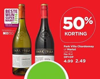Aanbiedingen Park villa chardonnay of merlot - Rode wijnen - Geldig van 11/02/2017 tot 18/02/2017 bij Plus