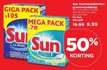 Aanbiedingen Sun vaatwastabletten grootverpakking - Sun - Geldig van 11/02/2017 tot 18/02/2017 bij Plus