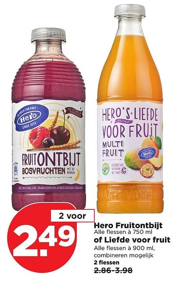 Aanbiedingen Hero fruitontbijt of liefde voor fruit - Hero - Geldig van 11/02/2017 tot 18/02/2017 bij Plus