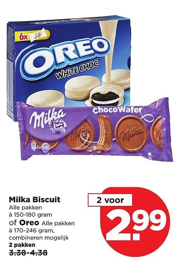 Aanbiedingen Milka biscuit of oreo - Milka - Geldig van 11/02/2017 tot 18/02/2017 bij Plus