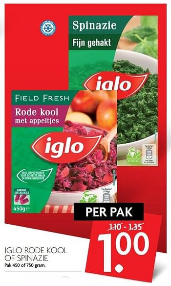 Aanbiedingen Iglo rode kool of spinazie - Iglo - Geldig van 12/02/2017 tot 18/02/2017 bij Deka Markt