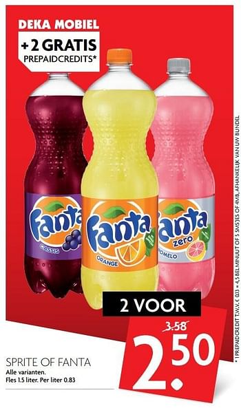 Aanbiedingen Sprite of fanta - Fanta - Geldig van 12/02/2017 tot 18/02/2017 bij Deka Markt