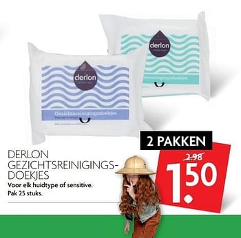 Aanbiedingen Derlon gezichtsreinigingsdoekjes - Derlon - Geldig van 12/02/2017 tot 18/02/2017 bij Deka Markt