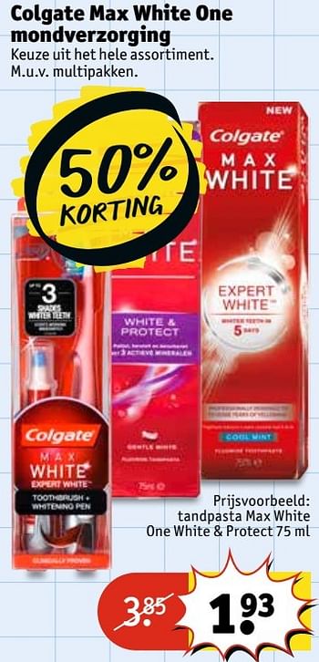 Aanbiedingen Colgate tandpasta max white one white + protect - Colgate - Geldig van 14/02/2017 tot 19/02/2017 bij Kruidvat