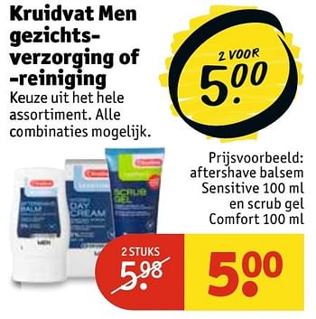 Aanbiedingen Kruidvat men aftershave balsem sensitive en scrub gel comfort - Huismerk - Kruidvat - Geldig van 14/02/2017 tot 19/02/2017 bij Kruidvat