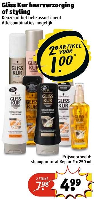 Aanbiedingen Gliss kur shampoo total repair - Schwartzkopf - Geldig van 14/02/2017 tot 19/02/2017 bij Kruidvat