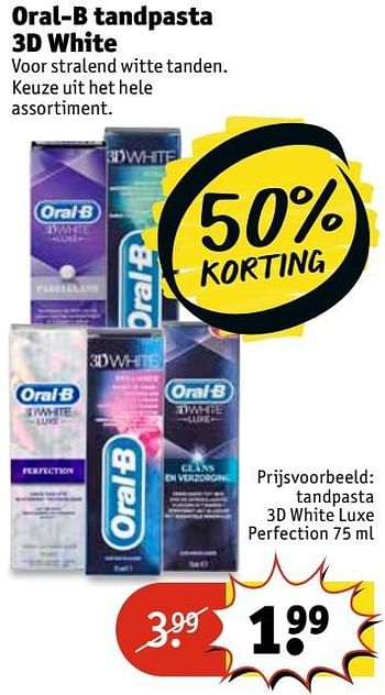 Aanbiedingen Oral-b tandpasta 3d white luxe perfection - Oral-B - Geldig van 14/02/2017 tot 19/02/2017 bij Kruidvat