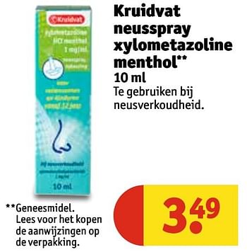 Aanbiedingen Kruidvat neusspray xylometazoline menthol - Huismerk - Kruidvat - Geldig van 14/02/2017 tot 19/02/2017 bij Kruidvat