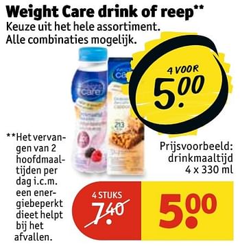 Aanbiedingen Weight care drink of reep drinkmaaltijd - Weight Care - Geldig van 14/02/2017 tot 19/02/2017 bij Kruidvat
