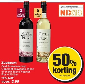 Aanbiedingen Zuydpunt cabernet sauvignon shiraz of chenin blanc viognier - Rode wijnen - Geldig van 12/02/2017 tot 21/02/2017 bij Hoogvliet