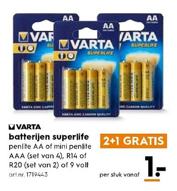 Aanbiedingen Batterijen superlife - Varta - Geldig van 11/02/2017 tot 22/02/2017 bij Blokker