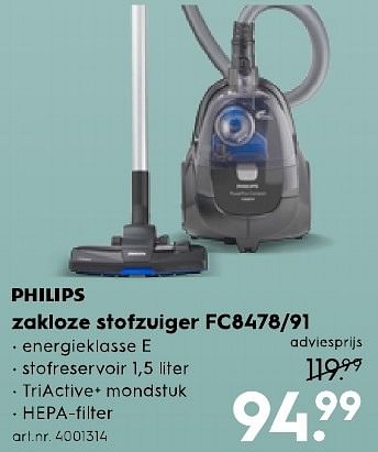 Aanbiedingen Philips zakloze stofzuiger fc0478-91 - Philips - Geldig van 11/02/2017 tot 22/02/2017 bij Blokker
