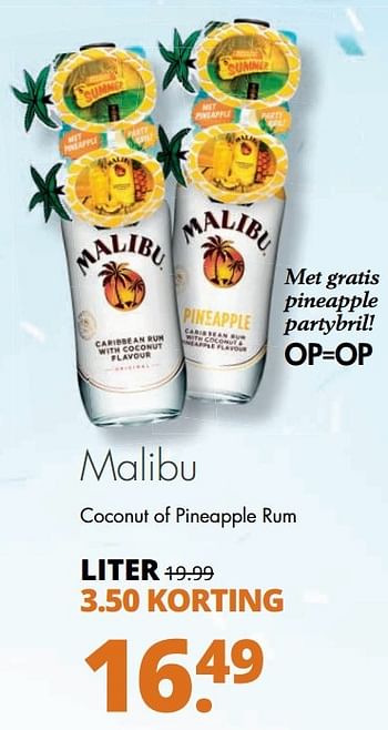 Aanbiedingen Malibu coconut of pineapple rum - Malibu - Geldig van 12/02/2017 tot 25/02/2017 bij Mitra