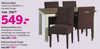 Aanbiedingen Setvoordeel 1 tafel lynn + 4 stoelen ginger - Huismerk - Leen Bakker - Geldig van 13/02/2017 tot 26/02/2017 bij Leen Bakker