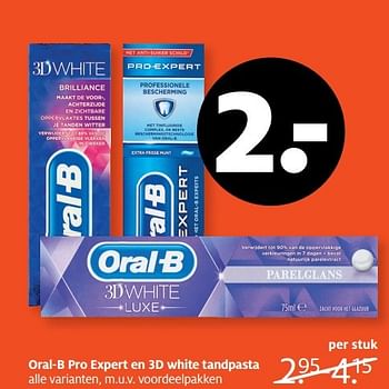 Aanbiedingen Oral-b pro expert en 3d white tandpasta - Oral-B - Geldig van 13/02/2017 tot 26/02/2017 bij Etos