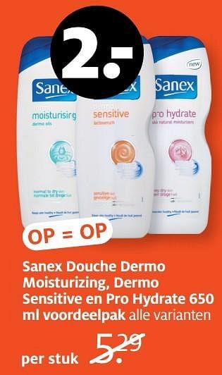 Aanbiedingen Sanex douche dermo moisturizing, dermo sensitive en pro hydrate 650 ml voordeelpak - Sanex - Geldig van 13/02/2017 tot 26/02/2017 bij Etos