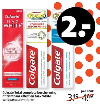 Aanbiedingen Colgate total complete bescherming of zichtbaar e - Colgate - Geldig van 13/02/2017 tot 26/02/2017 bij Etos