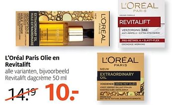 Aanbiedingen L`oréal paris olie en revitalift dagcrème - L'Oreal Paris - Geldig van 13/02/2017 tot 26/02/2017 bij Etos