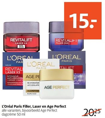 Aanbiedingen L`oréal paris filler, laser en age perfect dagcrème - L'Oreal Paris - Geldig van 13/02/2017 tot 26/02/2017 bij Etos