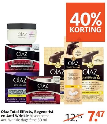 Aanbiedingen Olaz total effects, regenerist en anti wrinkle dagcrème - Olaz - Geldig van 13/02/2017 tot 26/02/2017 bij Etos
