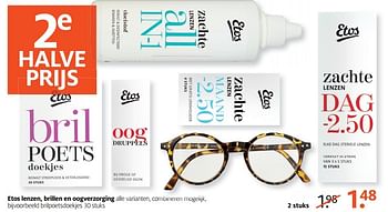 Aanbiedingen Etos lenzen, brillen en oogverzorging brilpoetsdoekjes - Huismerk - Etos - Geldig van 13/02/2017 tot 26/02/2017 bij Etos