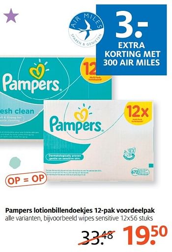 Aanbiedingen Pampers lotionbillendoekjes voordeelpak wipes sensitive - Pampers - Geldig van 13/02/2017 tot 26/02/2017 bij Etos