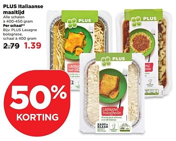 Aanbiedingen Plus lasagne bolognese - Huismerk - Plus - Geldig van 19/02/2017 tot 25/02/2017 bij Plus