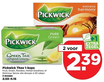 Aanbiedingen Pickwick thee 1-kops - Pickwick - Geldig van 19/02/2017 tot 25/02/2017 bij Plus