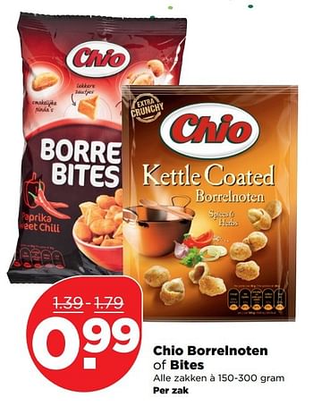 Aanbiedingen Chio borrelnoten of bites - Chio - Geldig van 19/02/2017 tot 25/02/2017 bij Plus