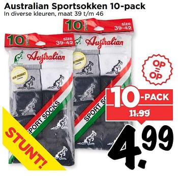 Aanbiedingen Australian sportsokken 10-pack - Australian - Geldig van 19/02/2017 tot 25/02/2017 bij Vomar