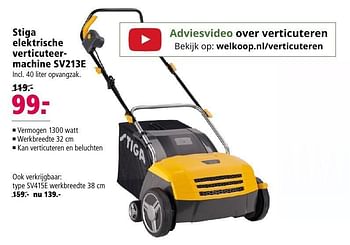 Aanbiedingen Stiga elektrische verticuteermachine sv213e - Stiga - Geldig van 13/02/2017 tot 26/02/2017 bij Welkoop