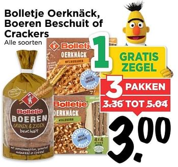Aanbiedingen Bolletje oerknäck, boeren beschuit of crackers - Bolletje - Geldig van 19/02/2017 tot 25/02/2017 bij Vomar