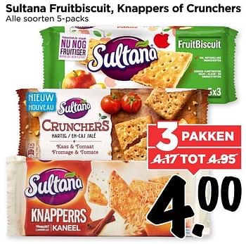 Aanbiedingen Sultana fruitbiscuit, knappers of crunchers - Sultana - Geldig van 19/02/2017 tot 25/02/2017 bij Vomar