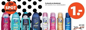 Aanbiedingen Fa douche en deodorant - Fa - Geldig van 20/02/2017 tot 26/02/2017 bij Etos
