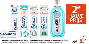 Aanbiedingen Sensodyne complete protection, repair + protect en proglasur tandpasta en mondwater - Sensodyne - Geldig van 20/02/2017 tot 26/02/2017 bij Etos