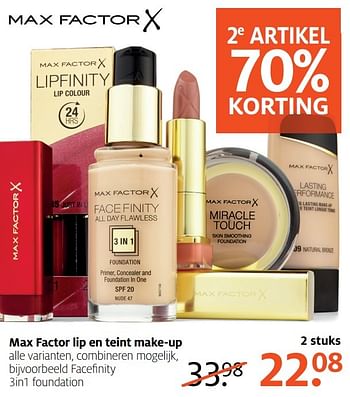 Aanbiedingen Max factor lip en teint make-up face nity 3in1 foundation - Huismerk - Etos - Geldig van 20/02/2017 tot 26/02/2017 bij Etos