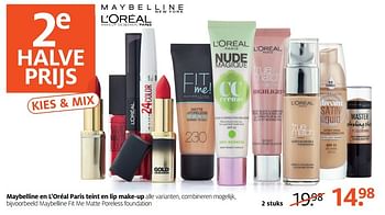 Aanbiedingen Maybelline en l`oréal paris teint en lip make-up - Maybelline - Geldig van 20/02/2017 tot 26/02/2017 bij Etos